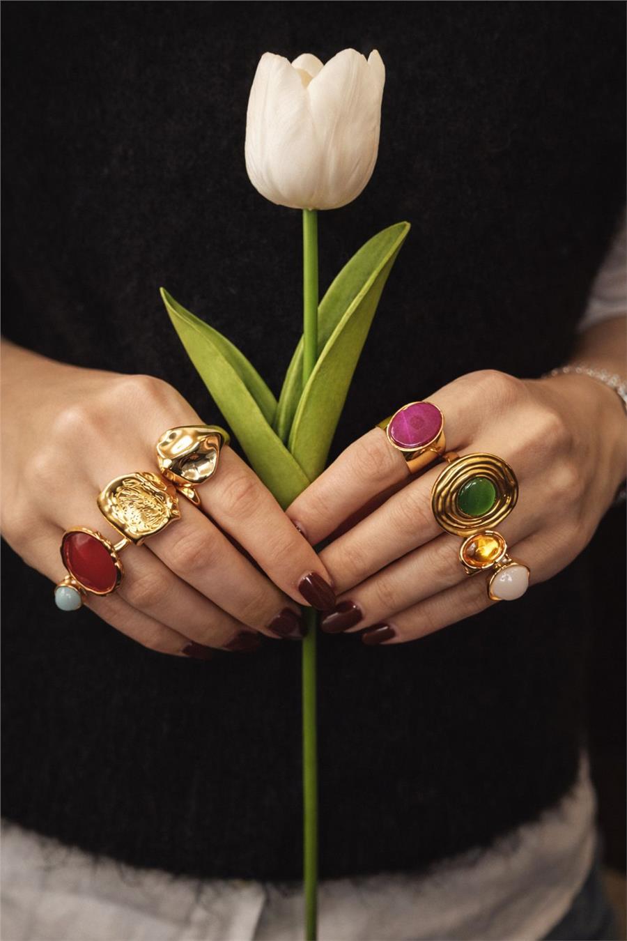 Magnolia01 Karışık Renkli Onlu Yüzük Set